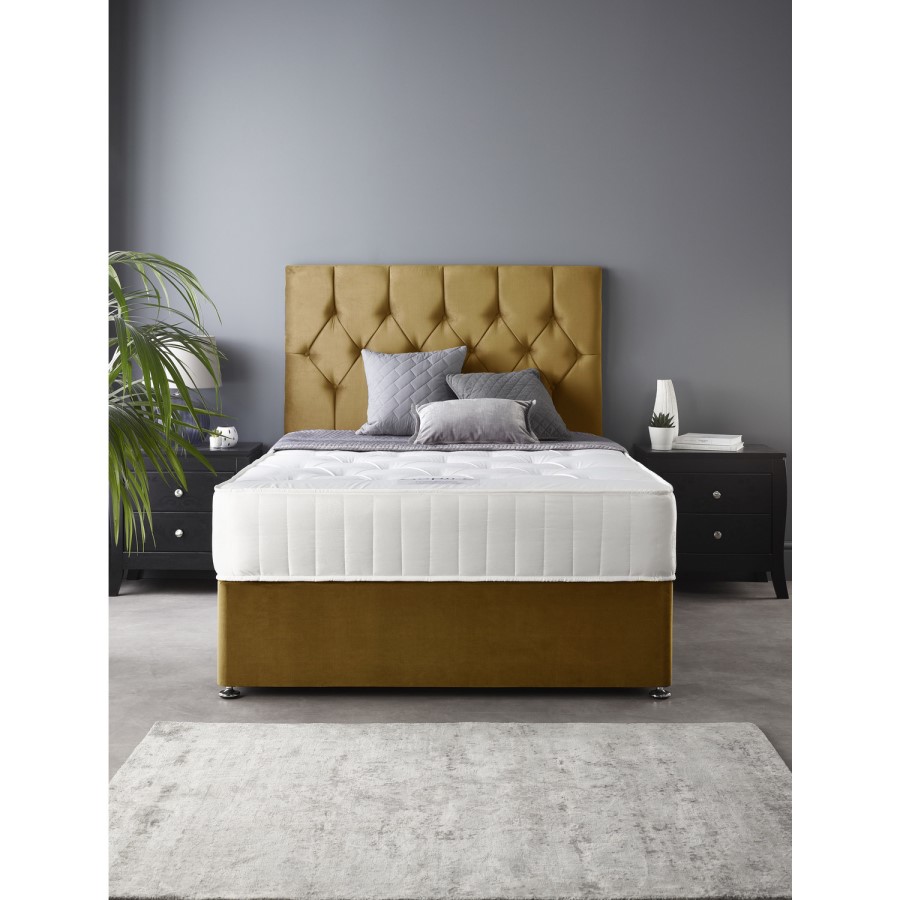 Catherine Lansfield Boutique Divan Bed with 2 Drawers and Ortho Pocket Mattress in Ochre - King Size