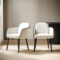 Set of 2 Cream Chenille Carver Dining Chairs with Contrast Piped Detail - Claudia