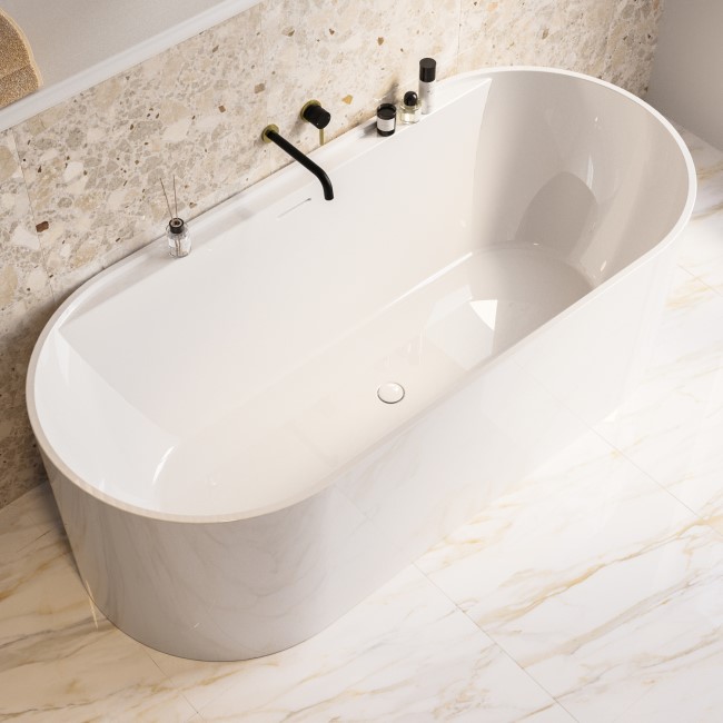 Freestanding Double Ended Matt White 1700 x 765mm Bath with Ledge - Clara