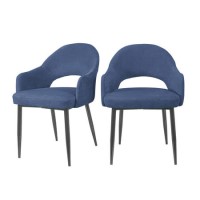 GRADE A1 - Pair of Blue Dining Chairs in Chenille Fabric - Colbie