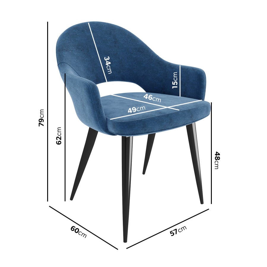 GRADE A1 - Pair of Blue Dining Chairs in Chenille Fabric - Colbie