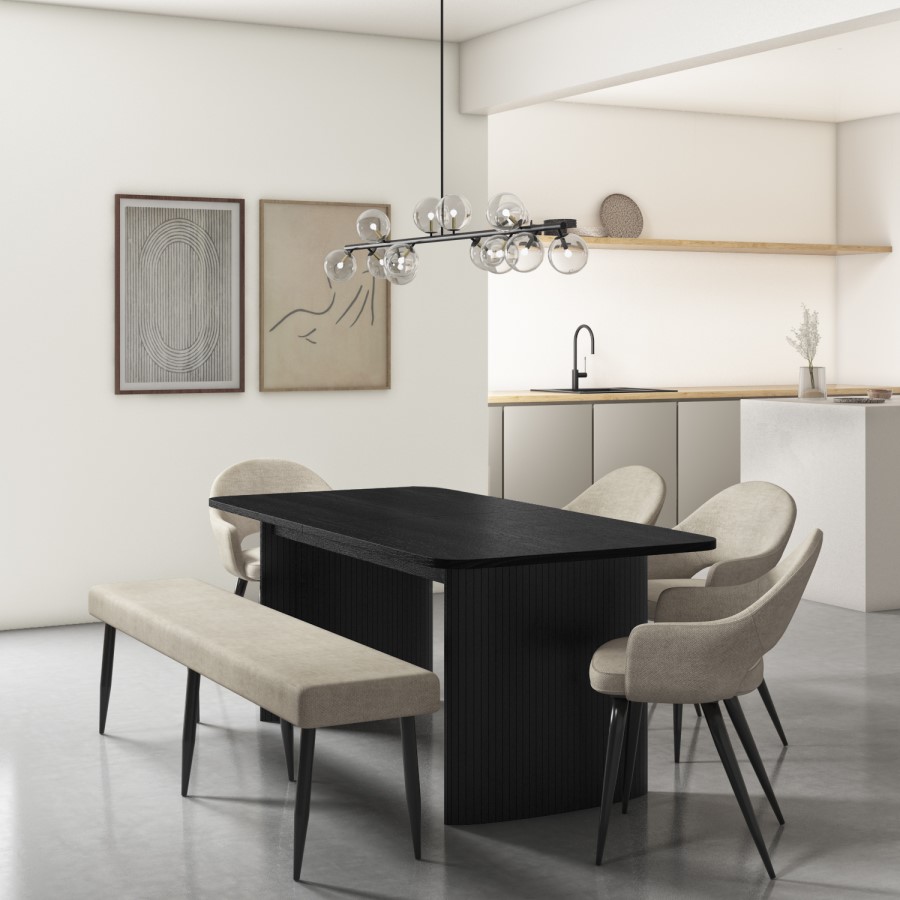 Large Beige Chenille Upholstered Dining Bench - Seats 3 - Colbie