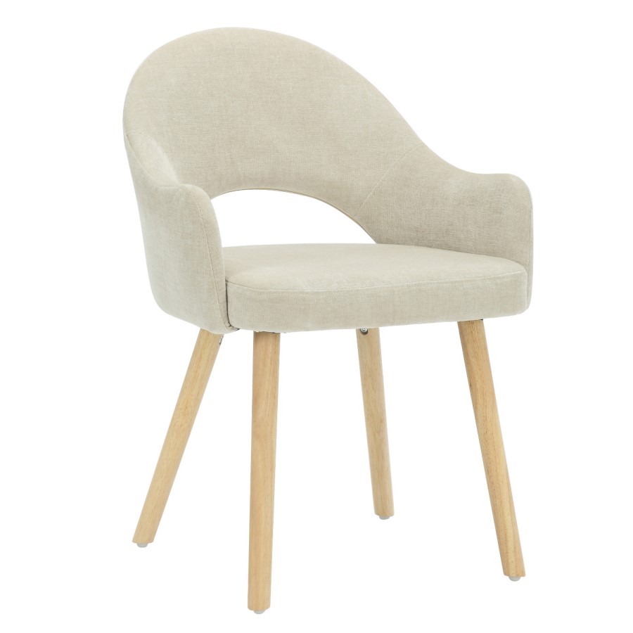 Set of 2 Beige Fabric Dining Chairs with Oak Legs - Colbie