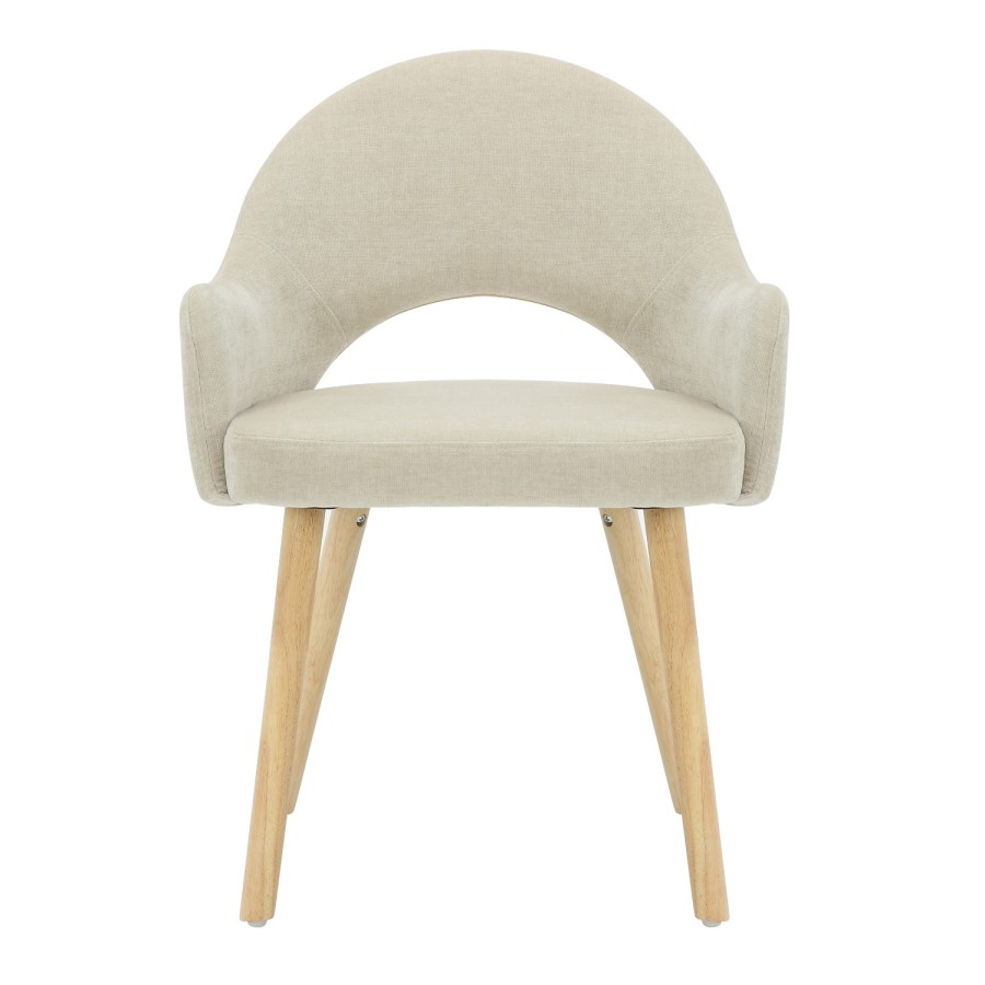 Set of 2 Beige Fabric Dining Chairs with Oak Legs - Colbie