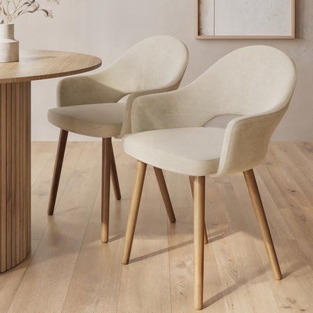 Set of Beige Upholstered Dining Chairs with Oak Legs Colbie