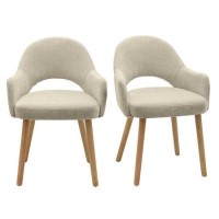 Set of 2 Beige Fabric Dining Chairs with Oak Legs - Colbie
