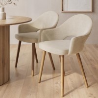 Set of 2 Beige Fabric Dining Chairs with Oak Legs - Colbie