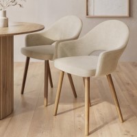 ALMOST PERFECT - Set of 2 Beige Fabric Dining Chairs with Oak Legs - Colbie ALMOST PERFECT - Set of 2 Beige Fabric Dining Chairs with Oak Legs - Colbie