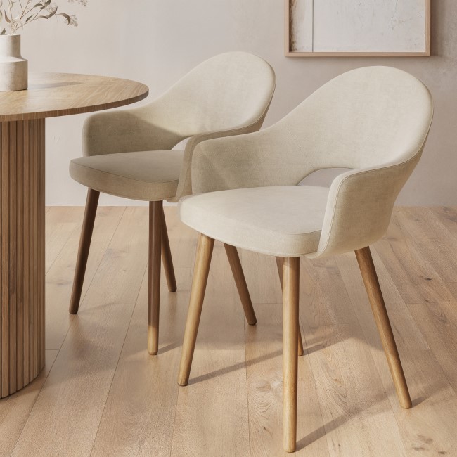 ALMOST PERFECT - Set of 2 Beige Fabric Dining Chairs with Oak Legs - Colbie