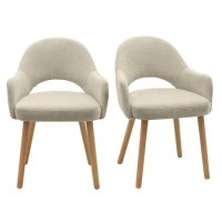 ONLY OPENED - Set of 2 Beige Fabric Dining Chairs with Oak Legs - Colbie