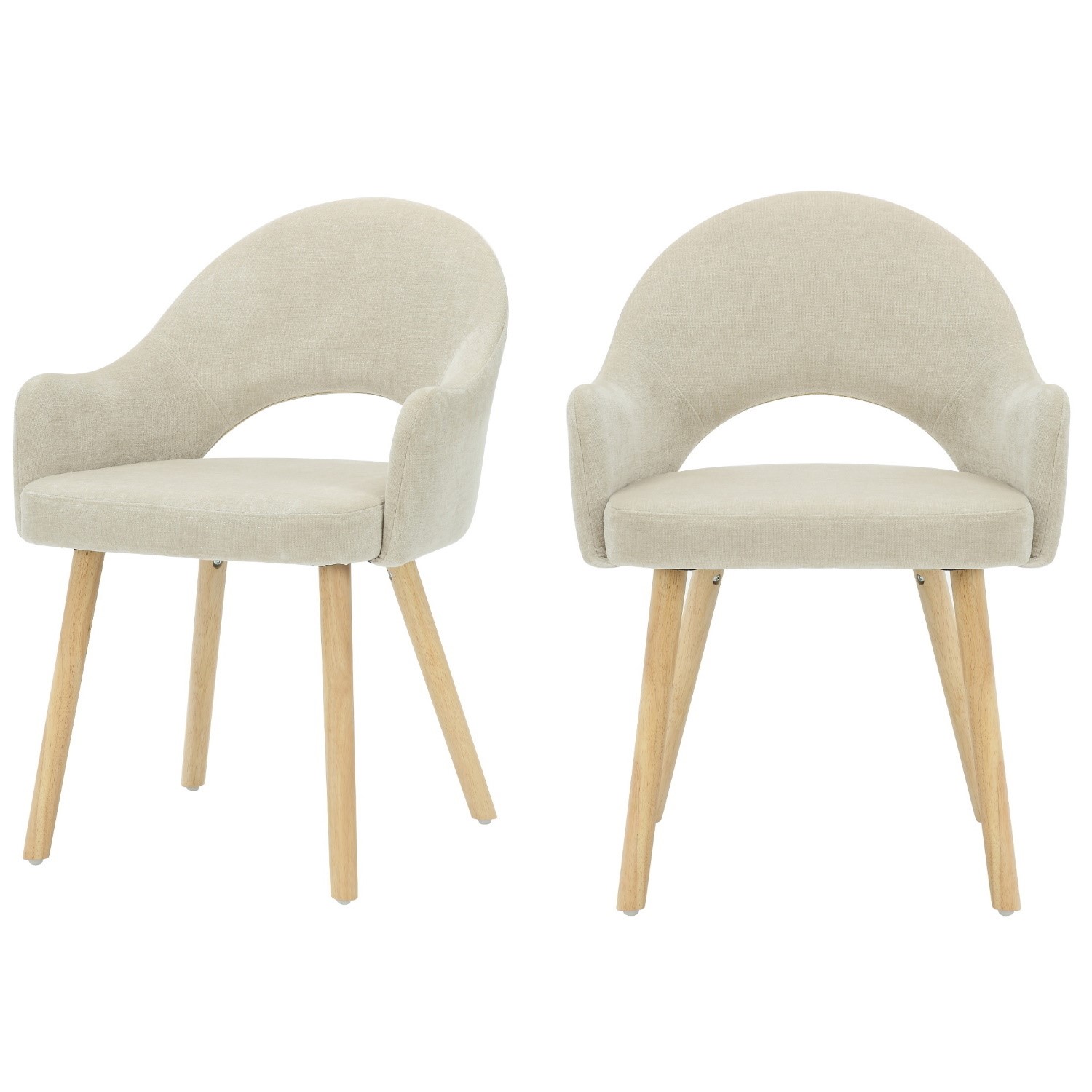 Photo of Set of 2 beige fabric dining chairs with oak legs - colbie
