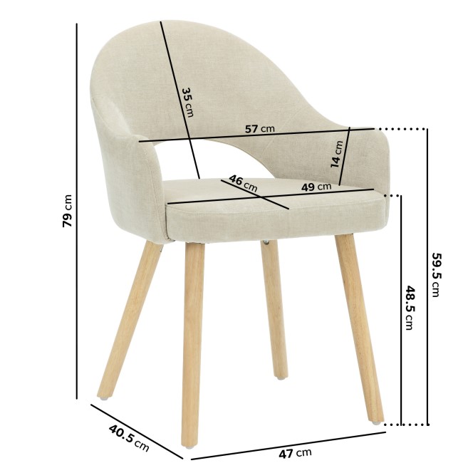 ONLY OPENED - Set of 2 Beige Fabric Dining Chairs with Oak Legs - Colbie