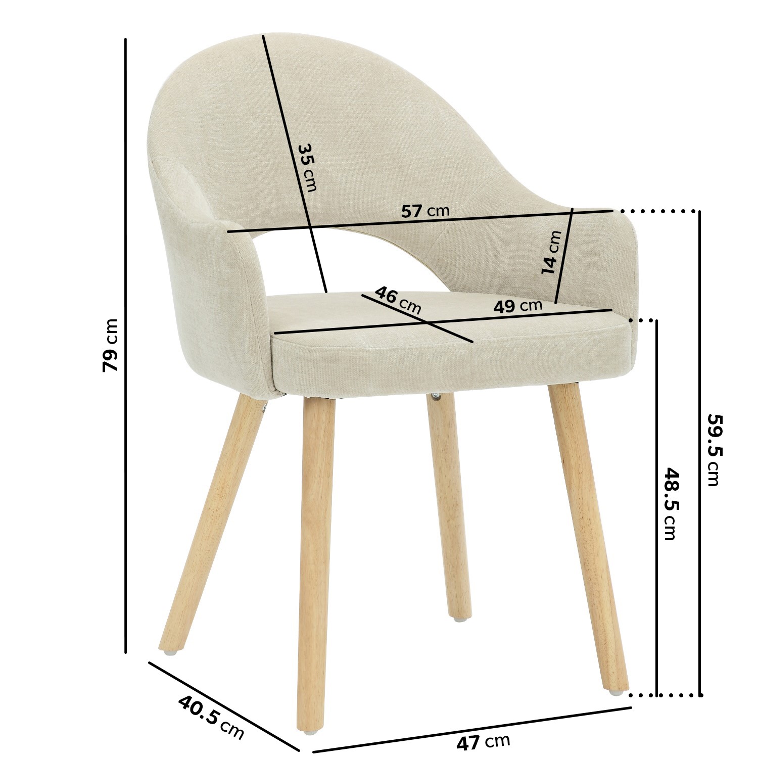 Read more about Set of 2 beige fabric dining chairs with oak legs colbie