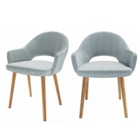 GRADE A1 - Set of 2 Blue Herringbone Fabric Dining Chairs with Oak Legs - Colbie
