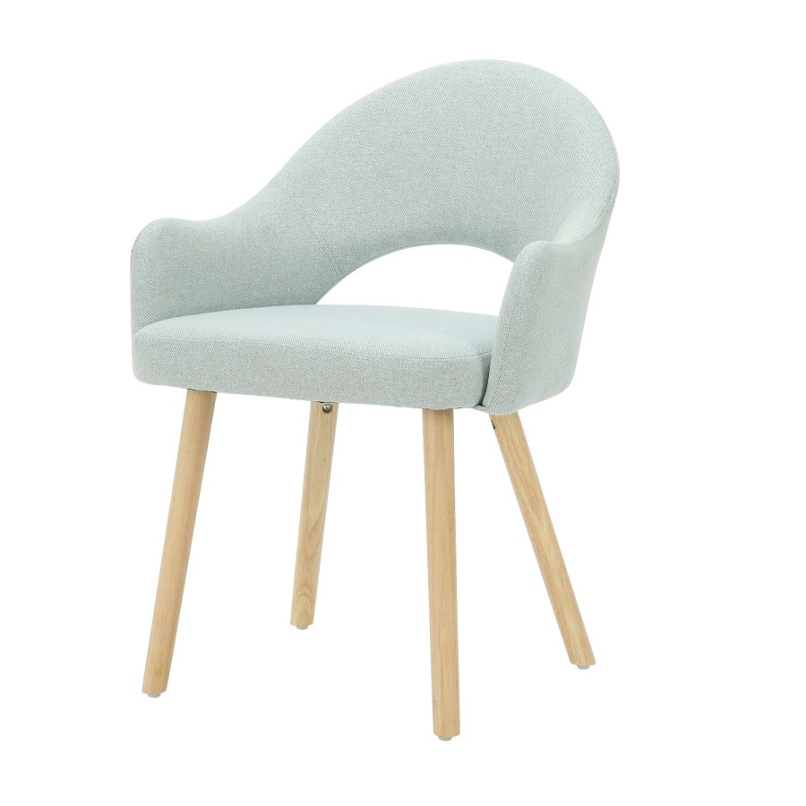 Set of 2 Blue Herringbone Fabric Dining Chairs with Oak Legs - Colbie