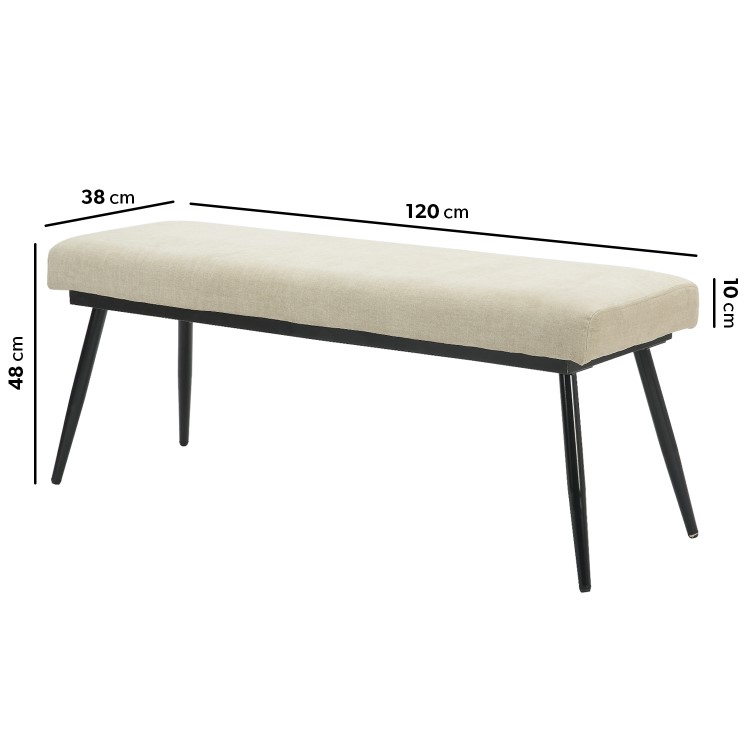 Large Beige Chenille Dining Bench  -  120cm  -  Seats 2  -  Colbie