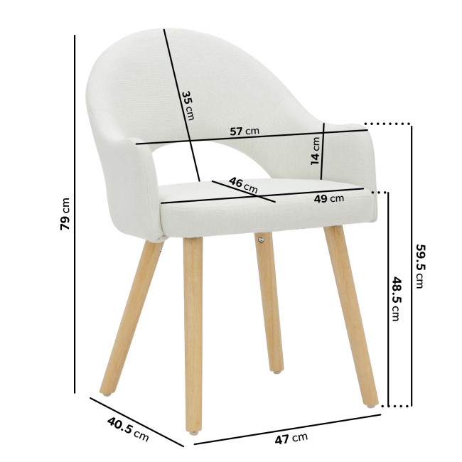 Set of 2 Cream Recycled Fabric Dining Chairs with Oak Legs - Colbie