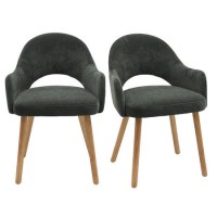 ALMOST PERFECT - Set of 2 Green Fabric Dining Chairs with Oak Legs - Colbie