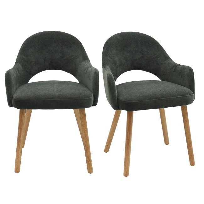 Set of 2 Green Fabric Dining Chairs with Oak Legs - Colbie