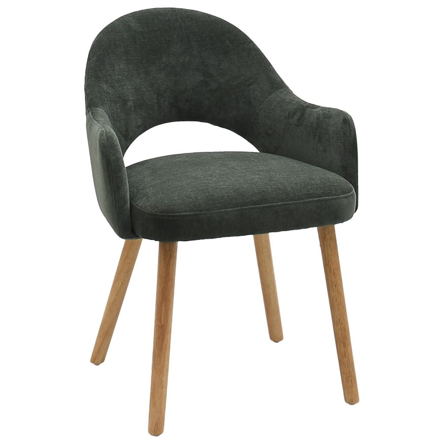 Set of 2 Green Upholstered Dining Chairs with Oak Legs - Colbie