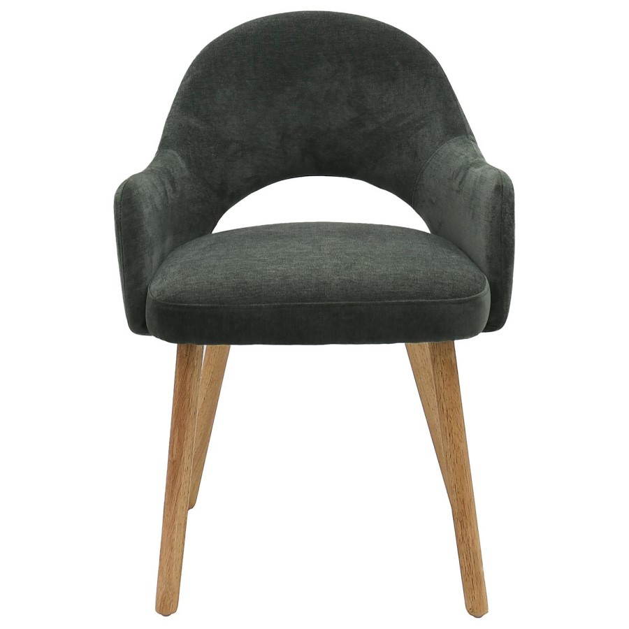 Set of 2 Green Upholstered Dining Chairs with Oak Legs - Colbie