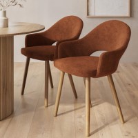 Set of 2 Burnt Orange Fabric Dining Chairs with Oak Legs - Colbie