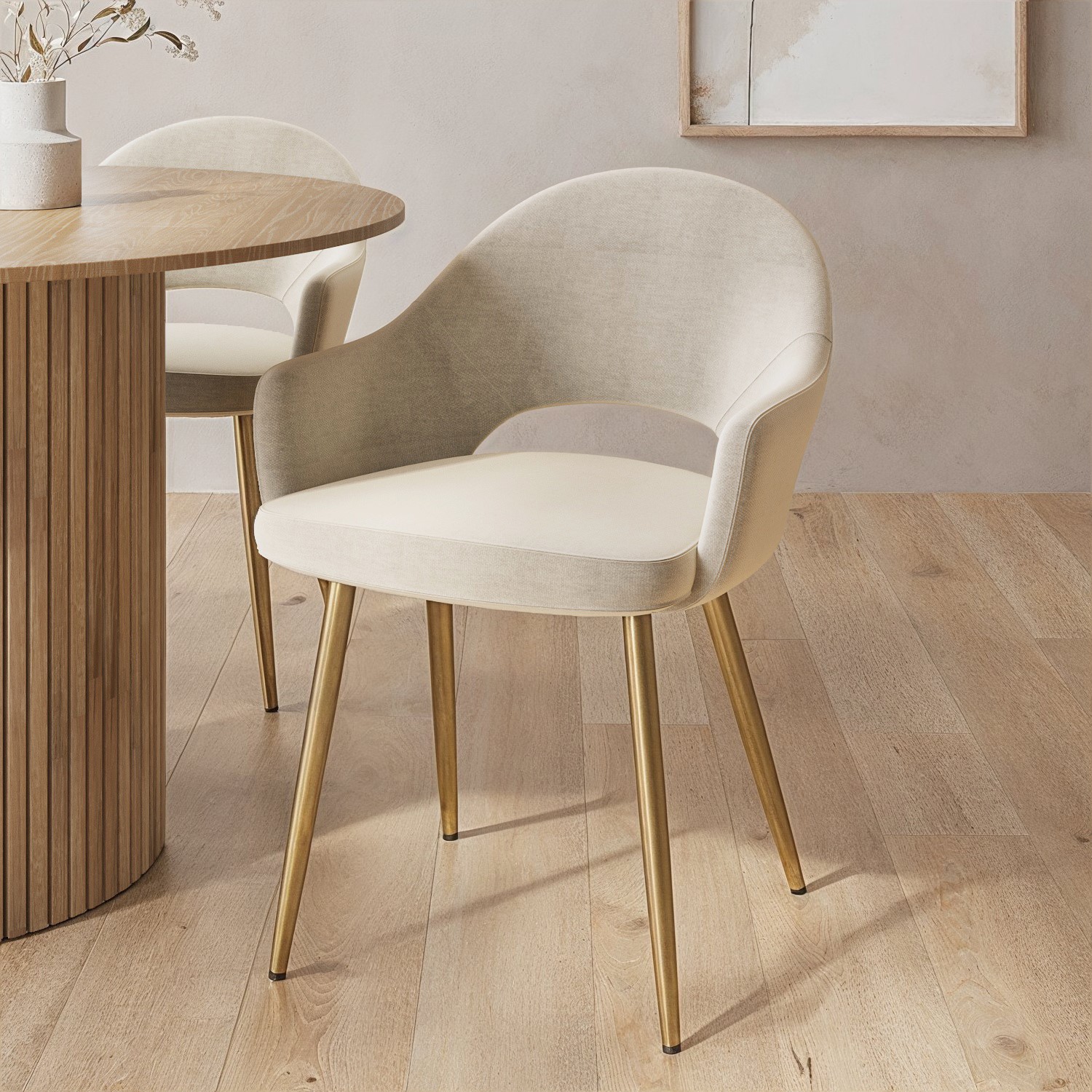 Colbie Beige Set Of 2 Upholstered Dining Chairs With Gold Legs