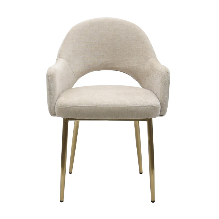 Set of 2 Beige Fabric Dining Chairs with Gold Legs - Colbie