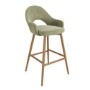 Set of 3 Oak and Sage Green Velvet Kitchen Stools with Back - Colbie