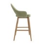 Set of 3 Oak and Sage Green Velvet Kitchen Stools with Back - Colbie