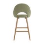 Set of 3 Oak and Sage Green Velvet Kitchen Stools with Back - Colbie