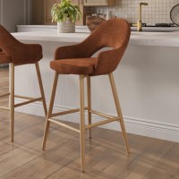 Oak and Burnt Orange Upholstered Kitchen Stool with Back - Colbie