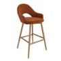 Set of 3 Oak and Burnt Orange Upholstered Kitchen Stools with Back - Colbie