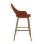 Set of 3 Oak and Burnt Orange Upholstered Kitchen Stools with Back - Colbie