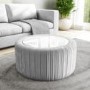 Silver Grey Velvet Ottoman Storage Pouffe with White Glass Top - Coffee Table - Clio