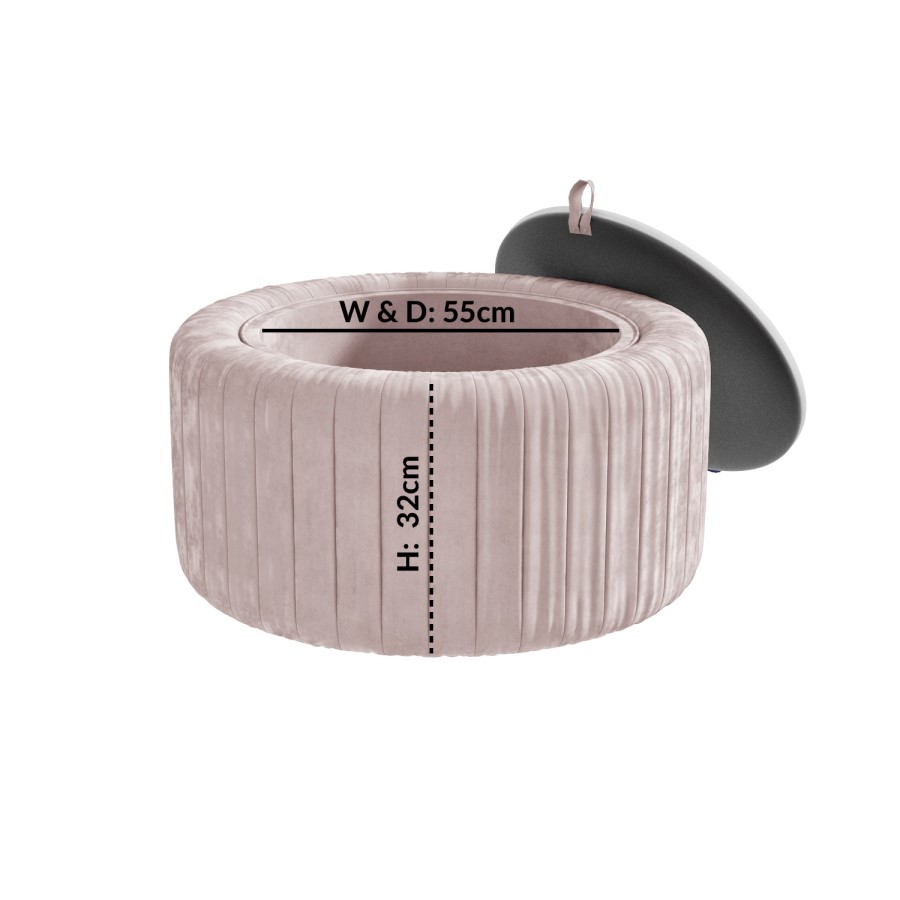 Pink Velvet Ottoman Storage Pouffe with White Glass Top - Coffee Table - Clio