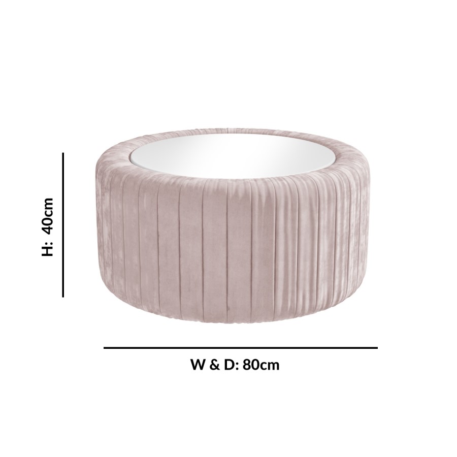 Pink Velvet Ottoman Storage Pouffe with White Glass Top - Coffee Table - Clio
