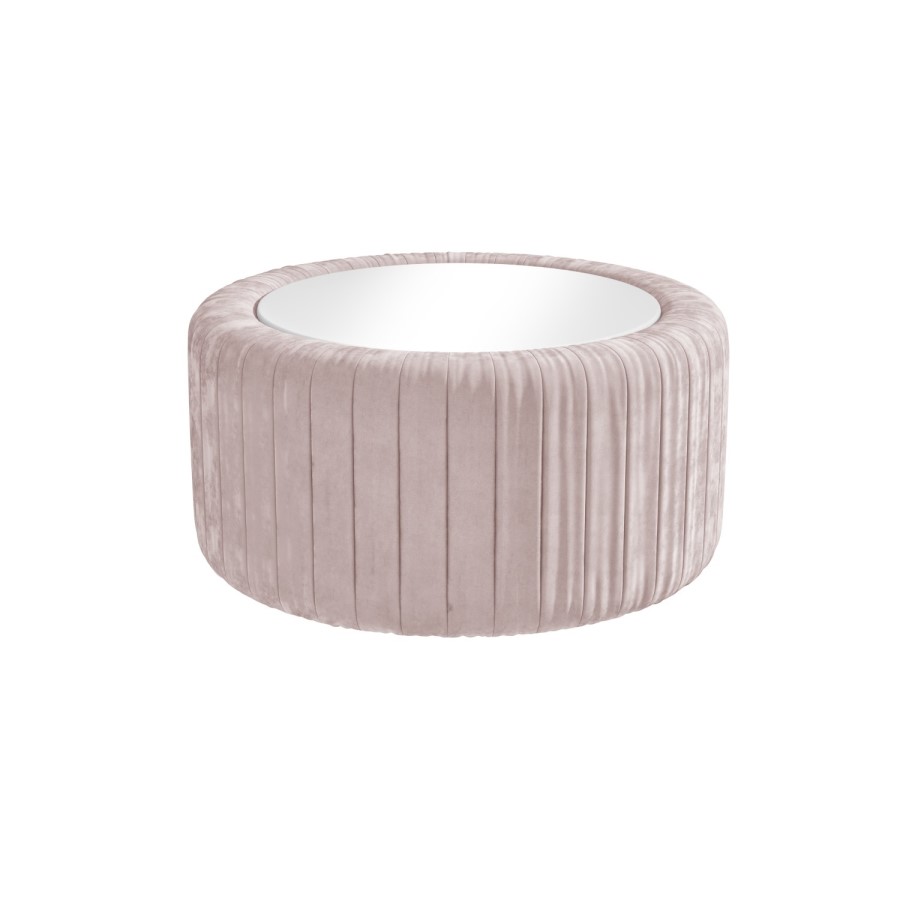 Pink Velvet Ottoman Storage Pouffe with White Glass Top - Coffee Table - Clio