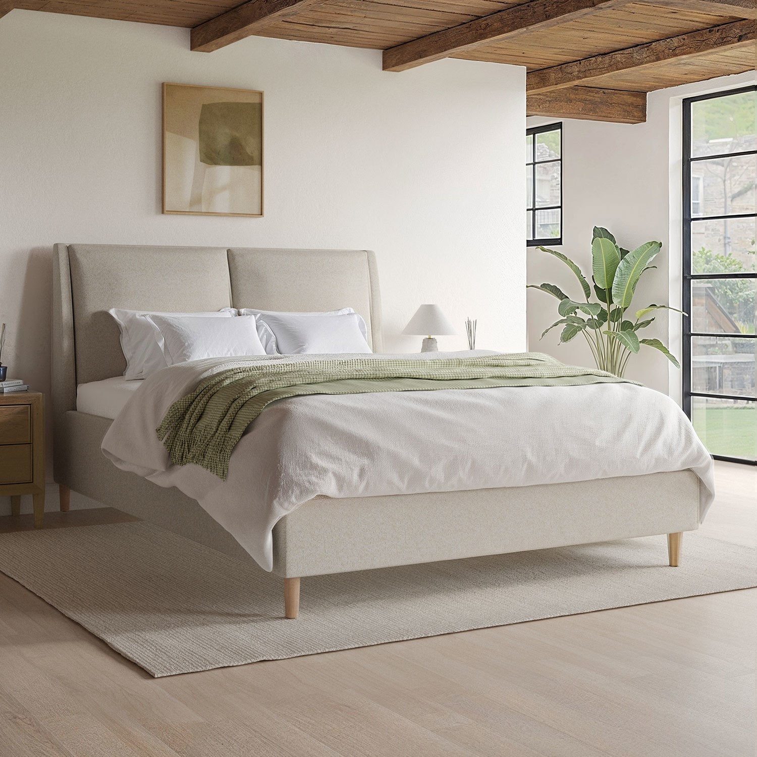 Upholstered King Ottoman Bed Pillow Headboard