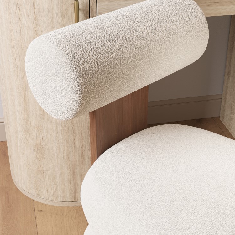 Off-White Boucle Roll Back Dressing Table Chair - Cleo