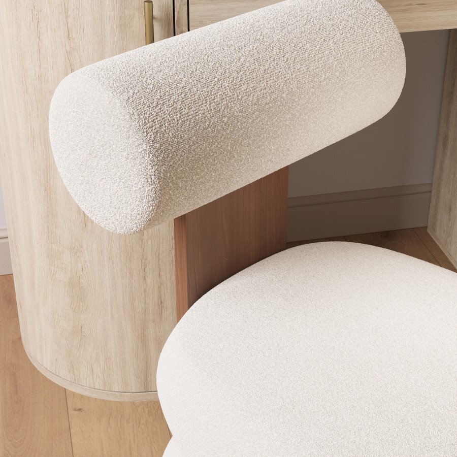 GRADE A1 - Cream Boucle Roll Back Dressing Table Chair - Cleo