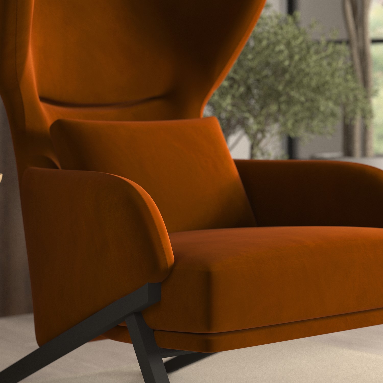 Burnt Orange Velvet Wingback Accent Chair - Clarence - Furniture123