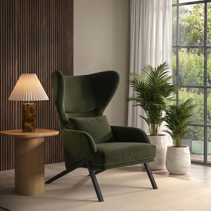 Dark Green Velvet Wingback Accent Chair - Clarence