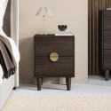 A1/CLT001 GRADE A1 - Dark Wood 2-Drawer Bedside Table with Gold Handles - Celeste