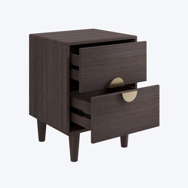 Dark Wood 2-Drawer Bedside Table with Gold Handles - Celeste