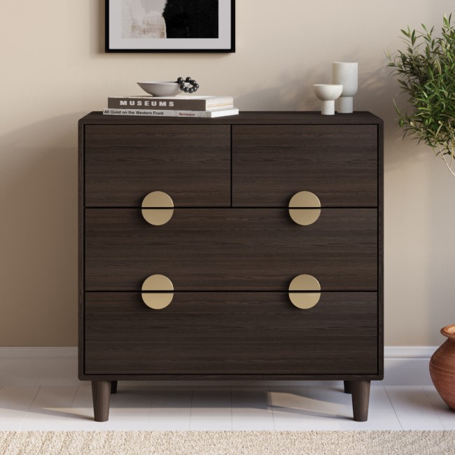 Dark Wood Chest of 4 Drawers with Gold Handles - Celeste