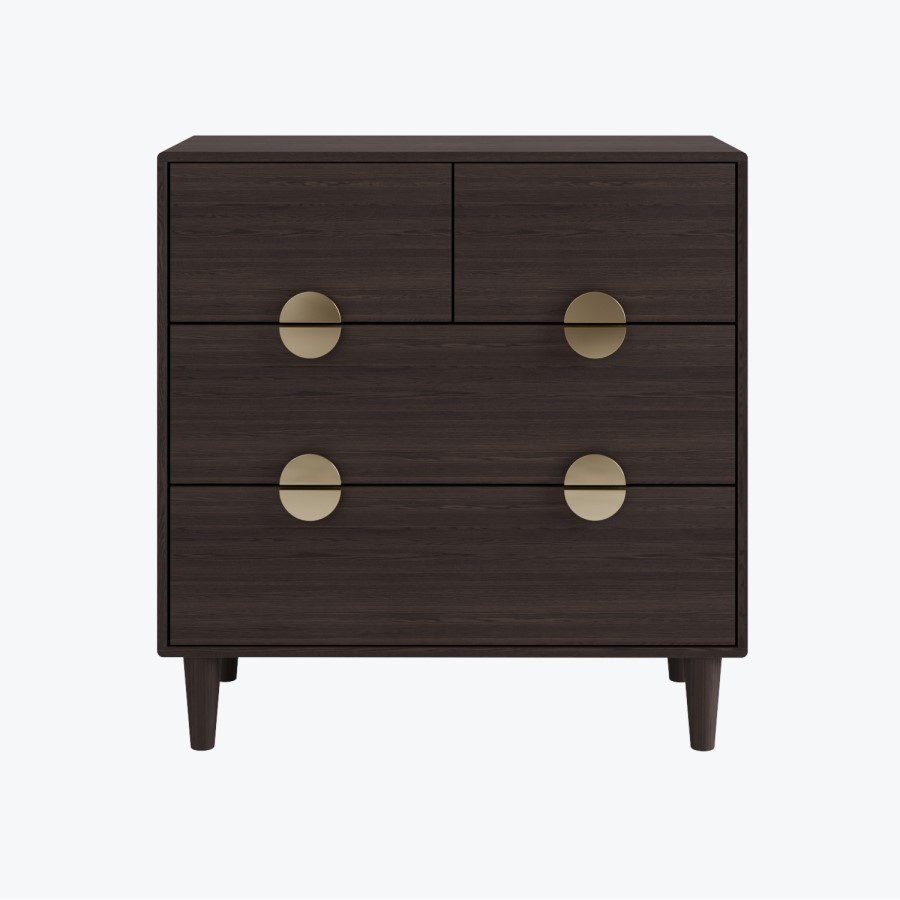 Dark Wood Chest of 4 Drawers with Gold Handles - Celeste