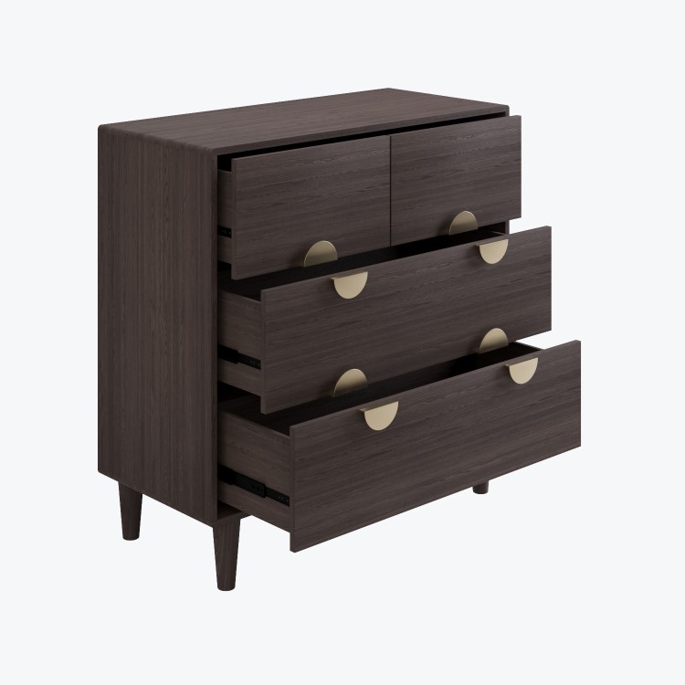 ALMOST PERFECT - Dark Wood Chest of 4 Drawers with Gold Handles - Celeste