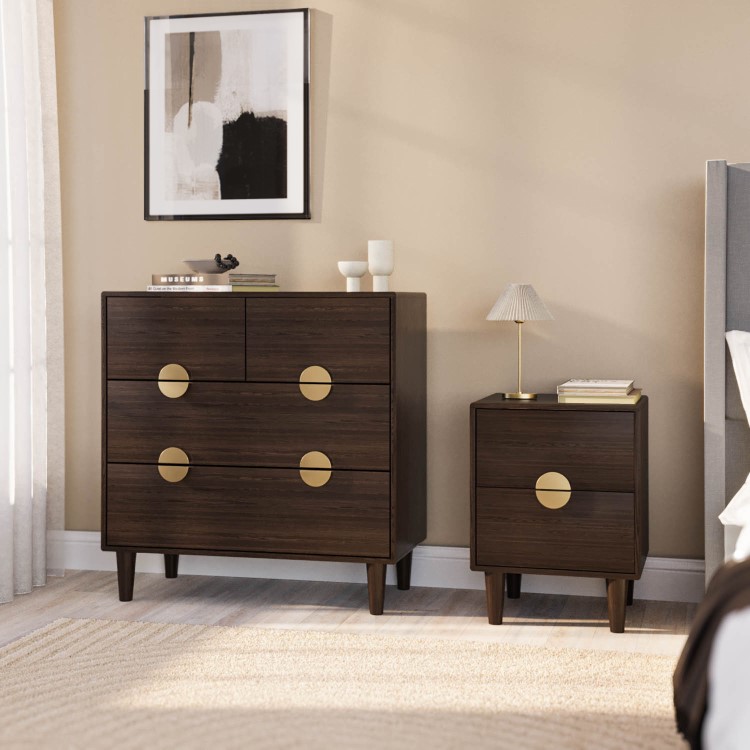 ALMOST PERFECT - Dark Wood Chest of 4 Drawers with Gold Handles - Celeste