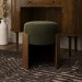 Green Upholstered Bedroom Stool With Curved Walnut Base - Clover